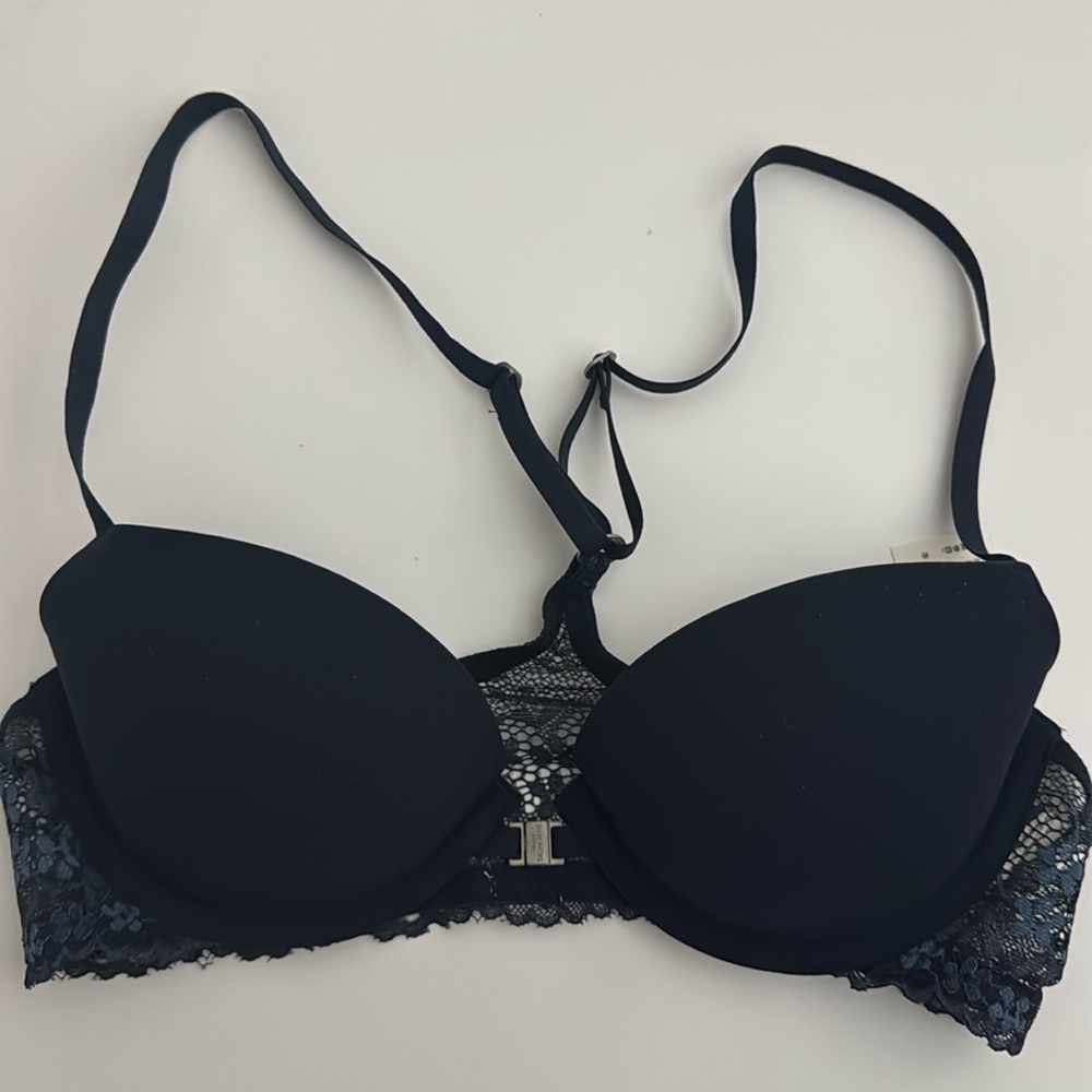 NWT Hollister Gilly Hicks Lined Racerback Bra Blue Floral Lace Front Close 32B
